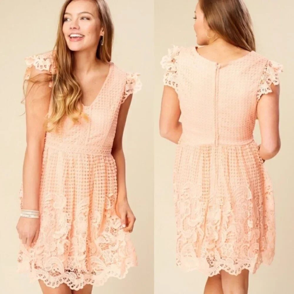 Altar'd State Coral Peach Lace Crochet Dress Size S NEW Party Princess Peach